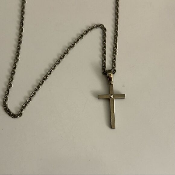Titanium Jewelry - Titanium diamond set in 18k Gold cross necklace 18 inch